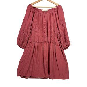 Penelope Rose Womens Floral Dress Size 1X Lined Peasant Eyelet Boho